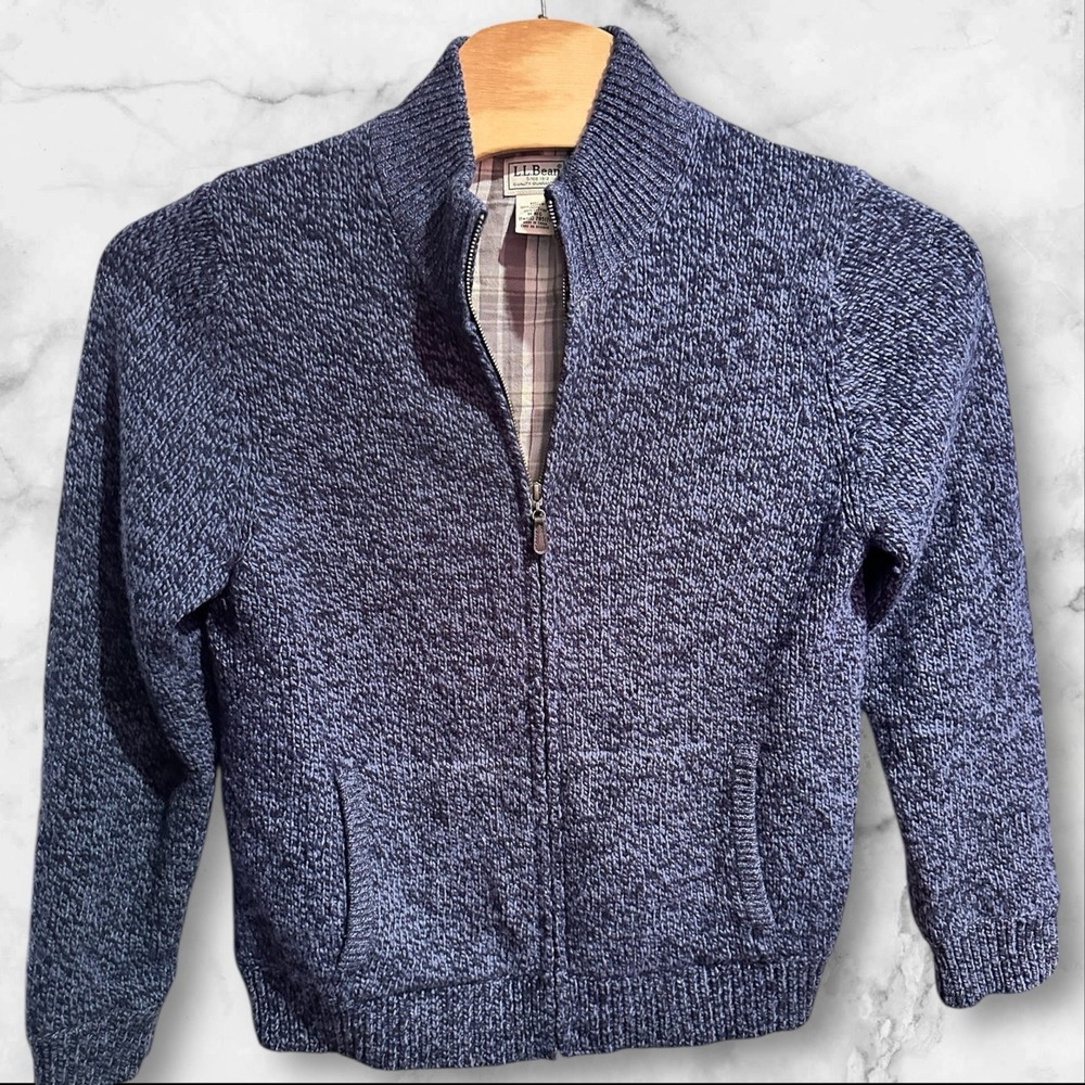 LL Bean Sweater Mens Medium Gray Lambswool Lined Quarter‎ Zip Plaid Flannel